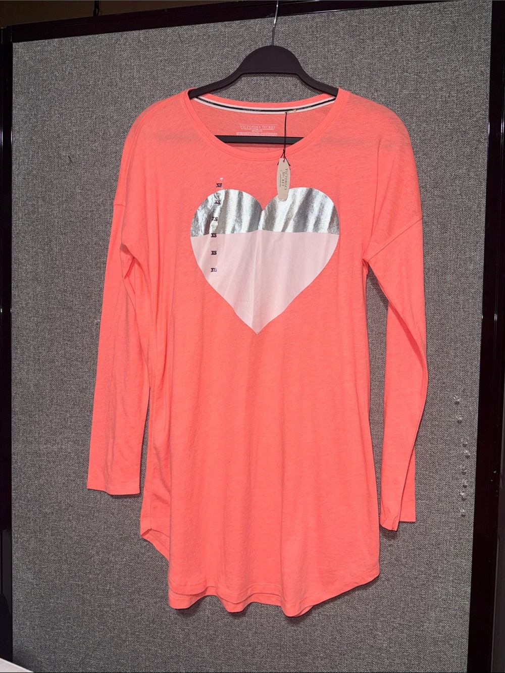 Victoria's Secret Coral-Pink Long Sleeve Heart Tee